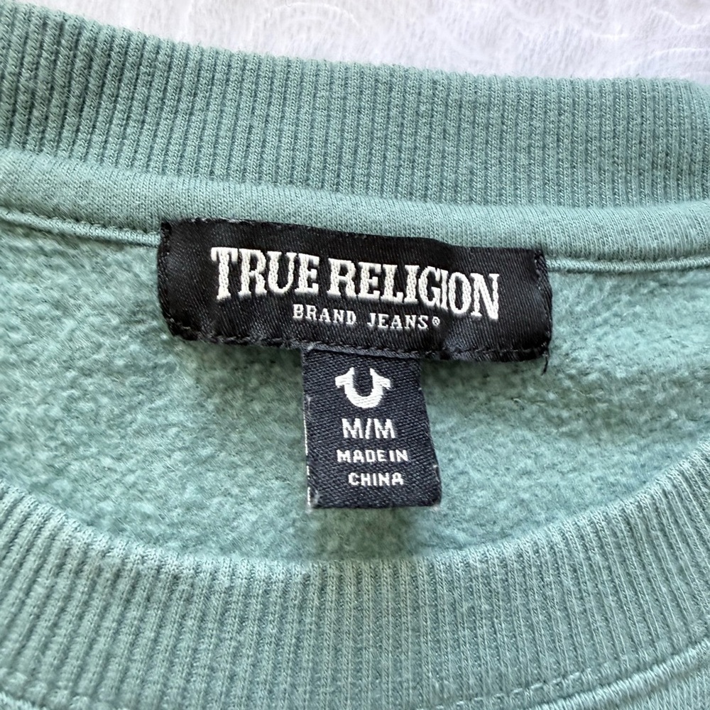 True Religion Green Crewneck Logo Sweatshirt Pullover Size M - Picture 4 of 14